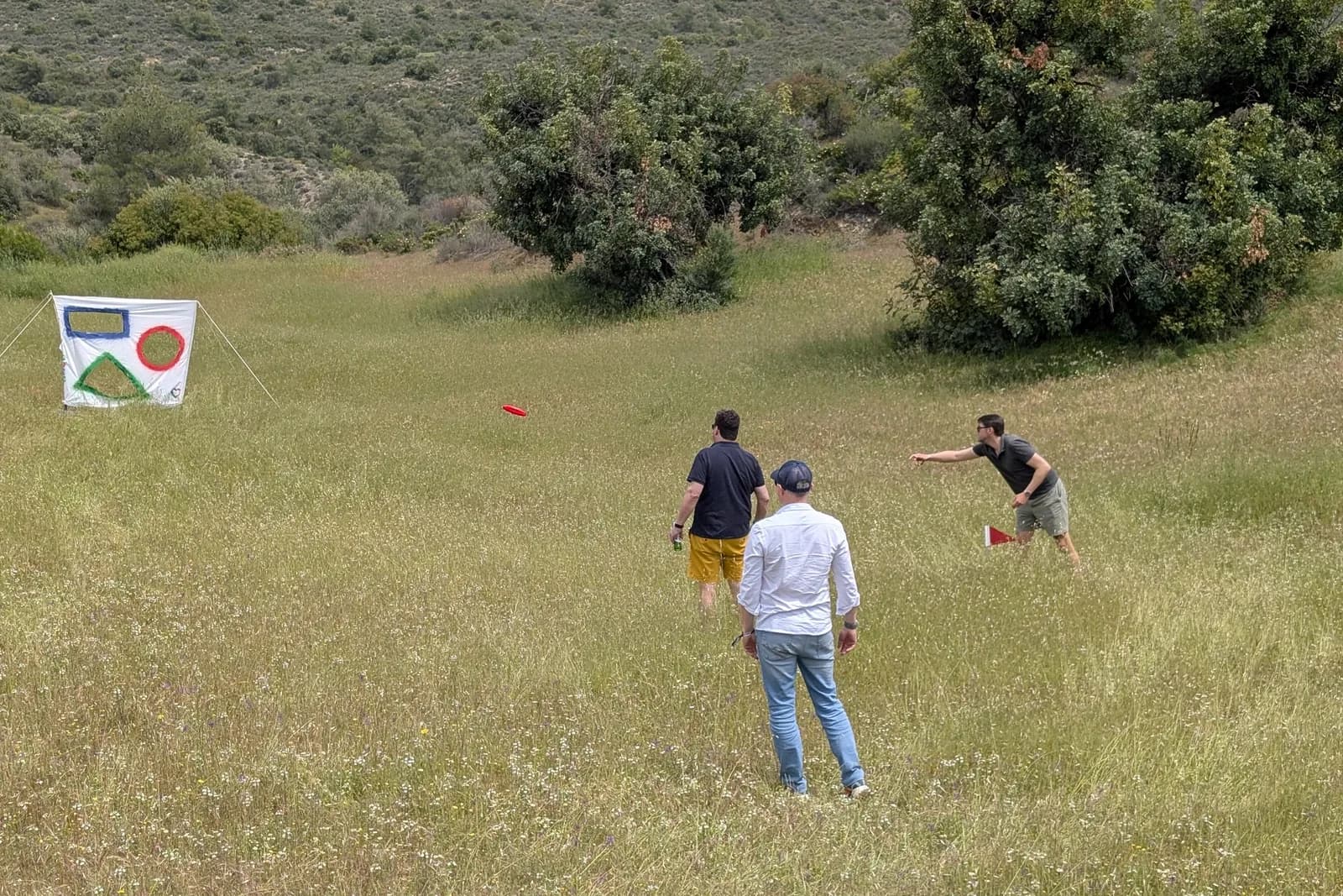 A team taking on the frisbee challenge on the rally course